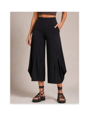 Porto SF Wide Leg Belden Pants Womens Size 4 US 12 Black Pinned Pleats Stretch